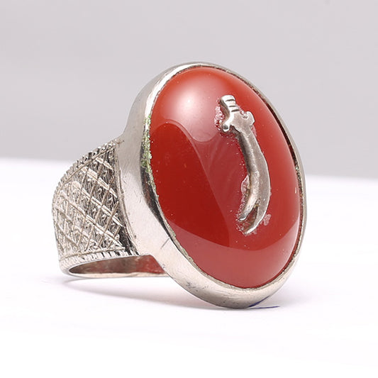 Aqeeq Ring Zulfiqar Stone Silver Ring