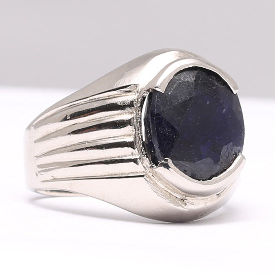 Blue Sapphire Neelam Stone Silver Ring