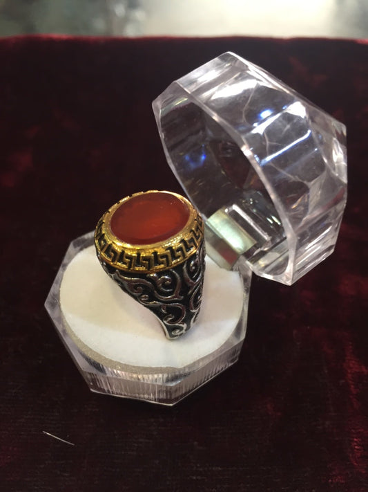 Brown Aqeeq Ring with Gold Plated Top