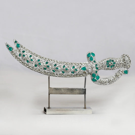 Zulfiqar Sword Green Stones and Silver Detailing For Azakhana