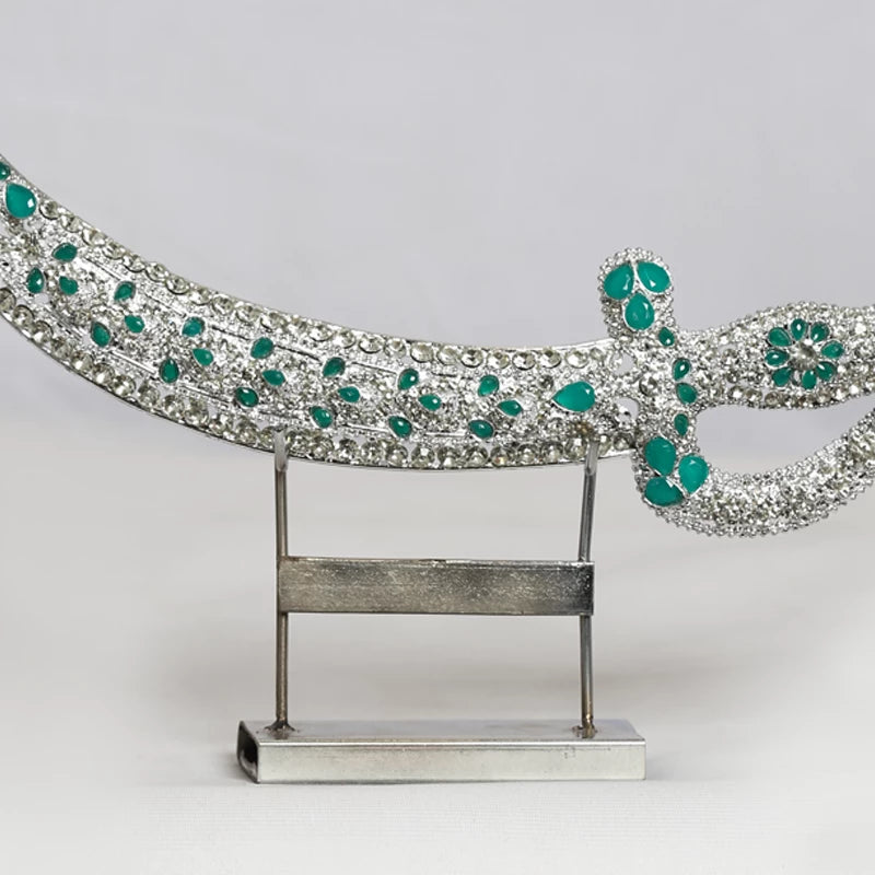 Zulfiqar Sword Green Stones and Silver Detailing For Azakhana