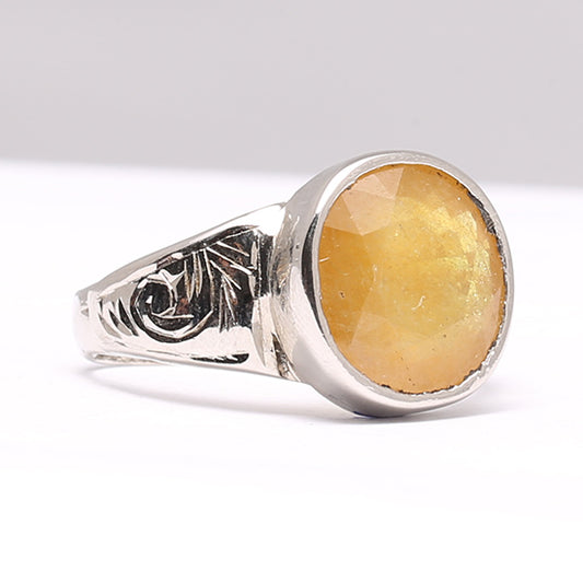 Yellow Sapphire Pukhraj Silver Ring