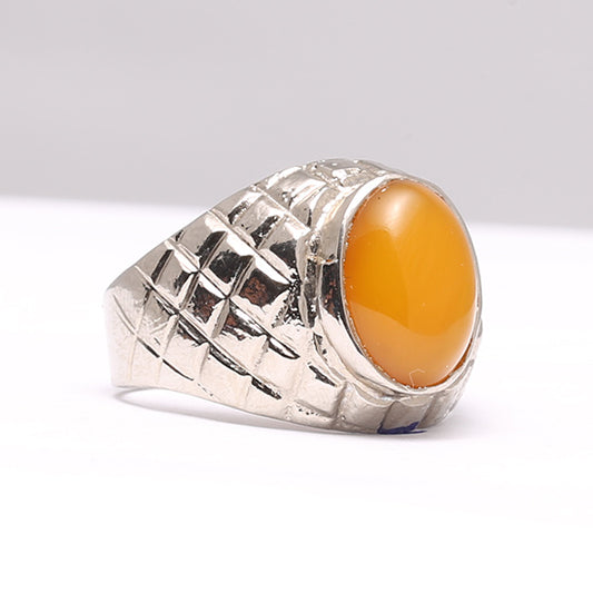 Yellow Aqeeq Silver Ring Beautiful Ring