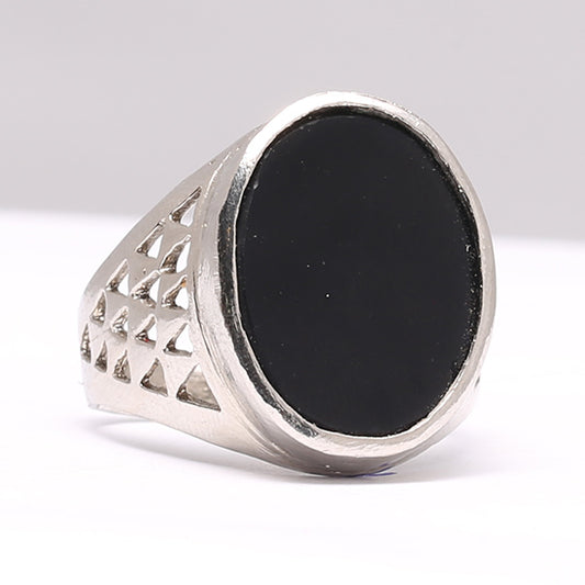 Black Aqeeq Silver Ring Flat Aqeeq Ring Jali Work