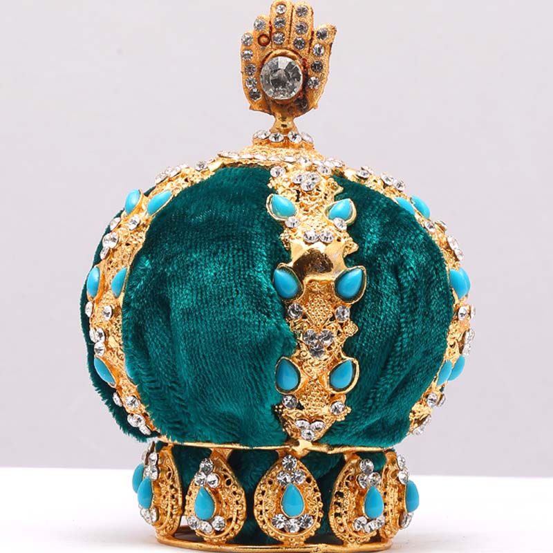 Golden Crown Taj Green Velvet Ferozah Stone Work