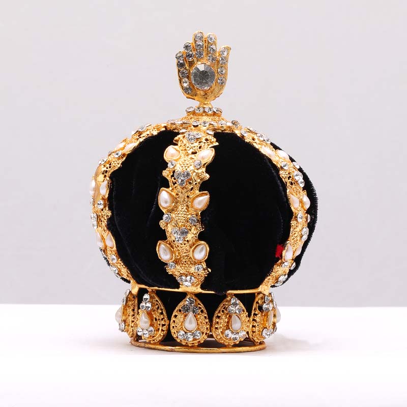 Golden Crown Taj Black Velvet Pearl Stone Work