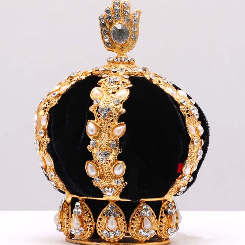 Golden Crown Taj Black Velvet Pearl Stone Work