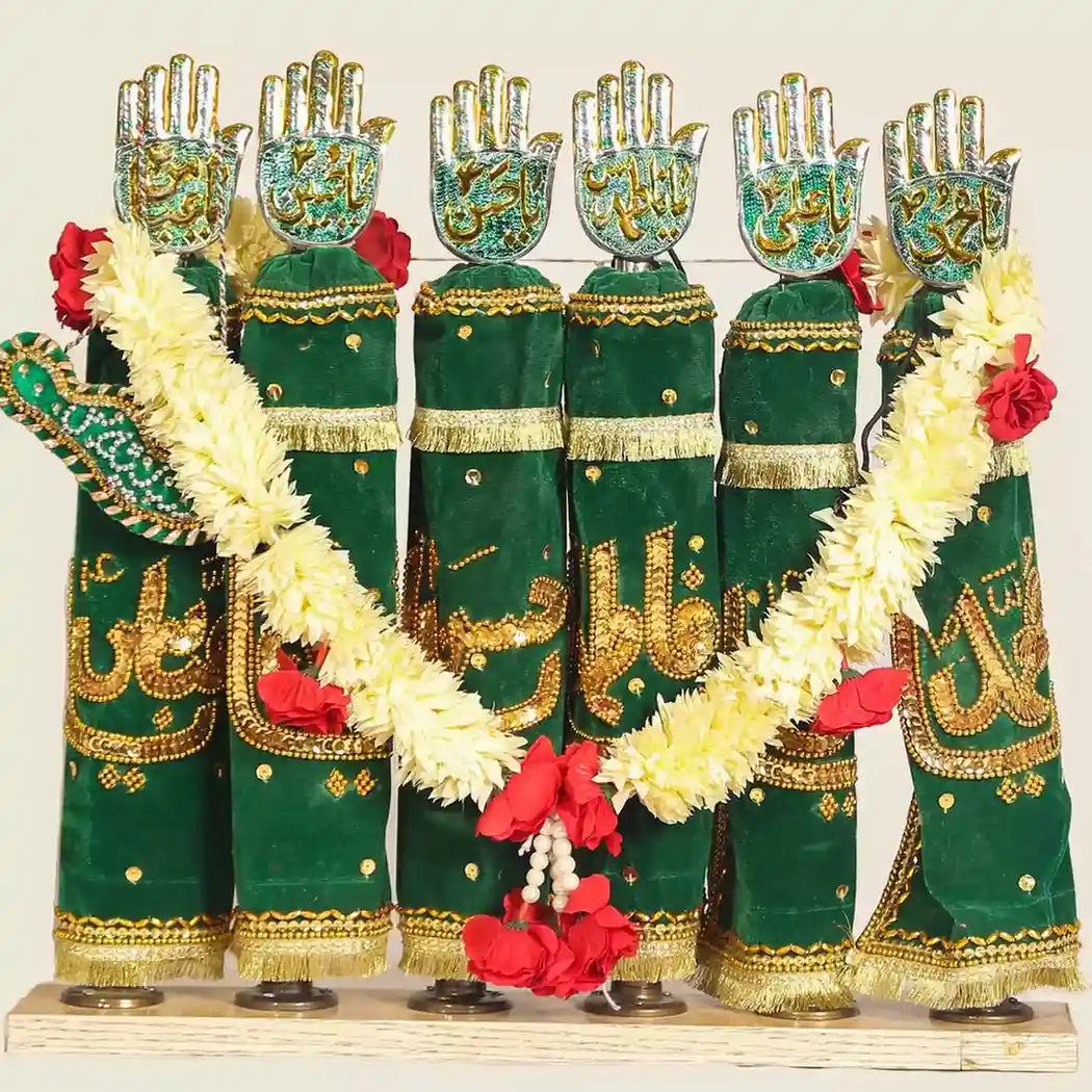 Punjatan and Hazrat Abbas as Alam Panja Set Home Azakhana in Green Velvet Patka