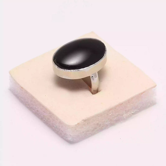 Silver Ring Set with Flat Black Aqeeq from Mashad - His and Hers Pair