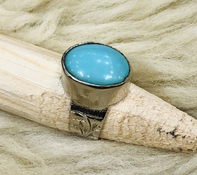 Feerozah | Turquoise Stone Silver Ring With Naqsh SkyBlue Colour Stone