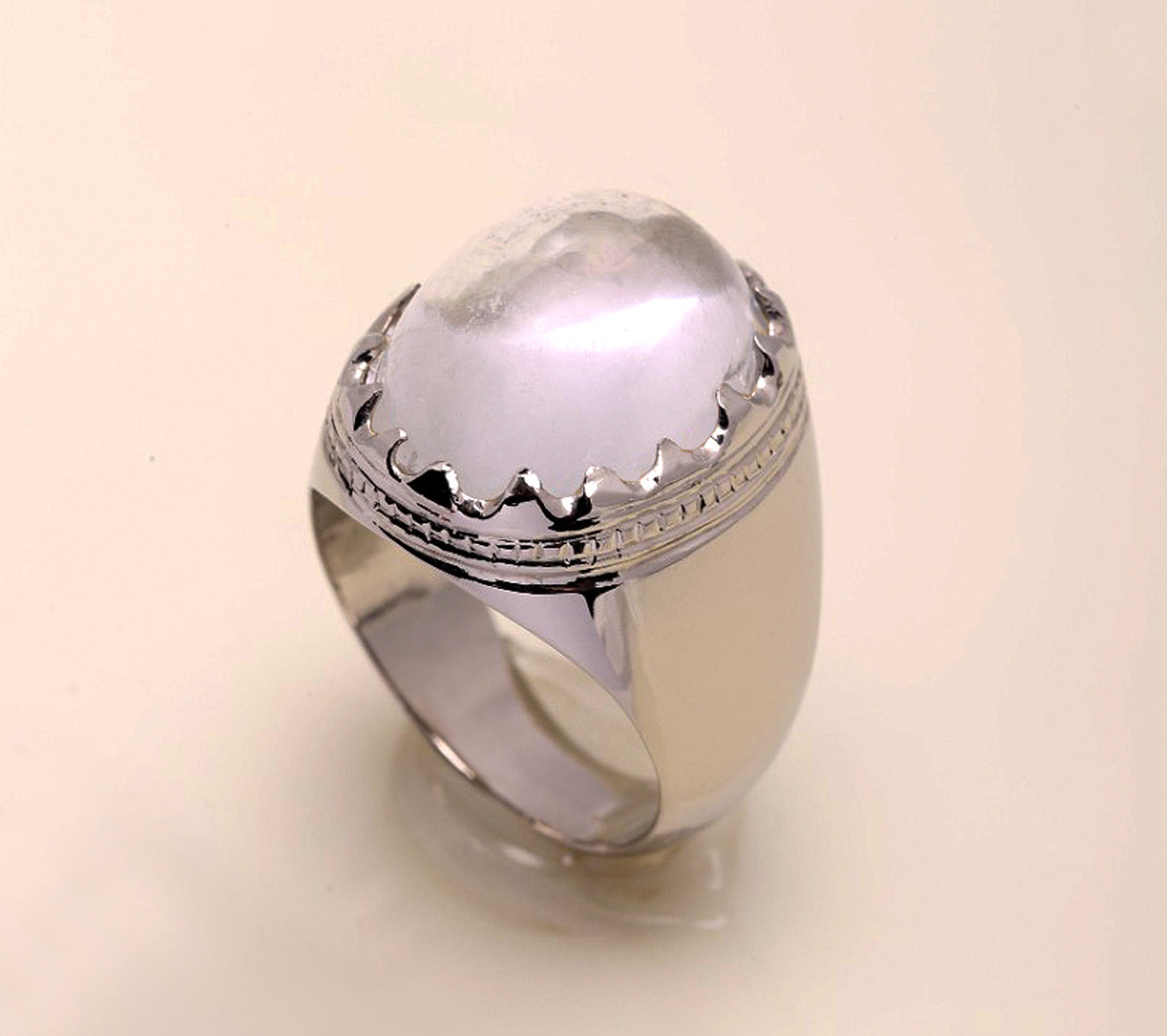 Modern Natural looking Dur-e-Najaf Silver Stone Ring