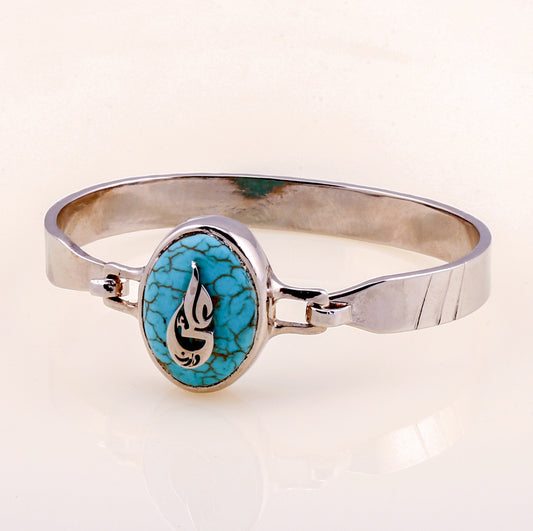 Silver Bracelet Design for Men with Ya Ali (as) Ferozi Blue Aqeeq Stone