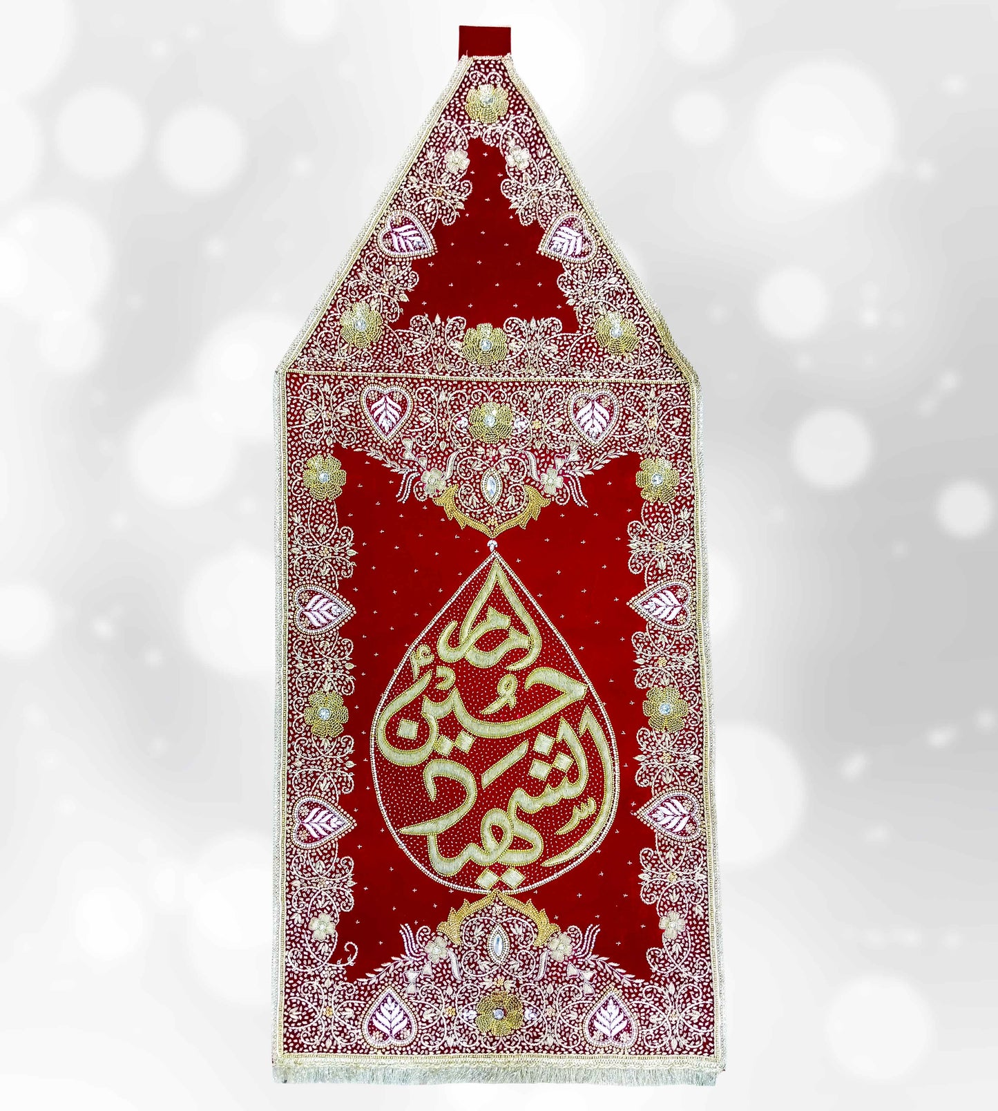 Imam Hussain Al Shaheed (as) Beautiful Flower Design Red Velvet Patka