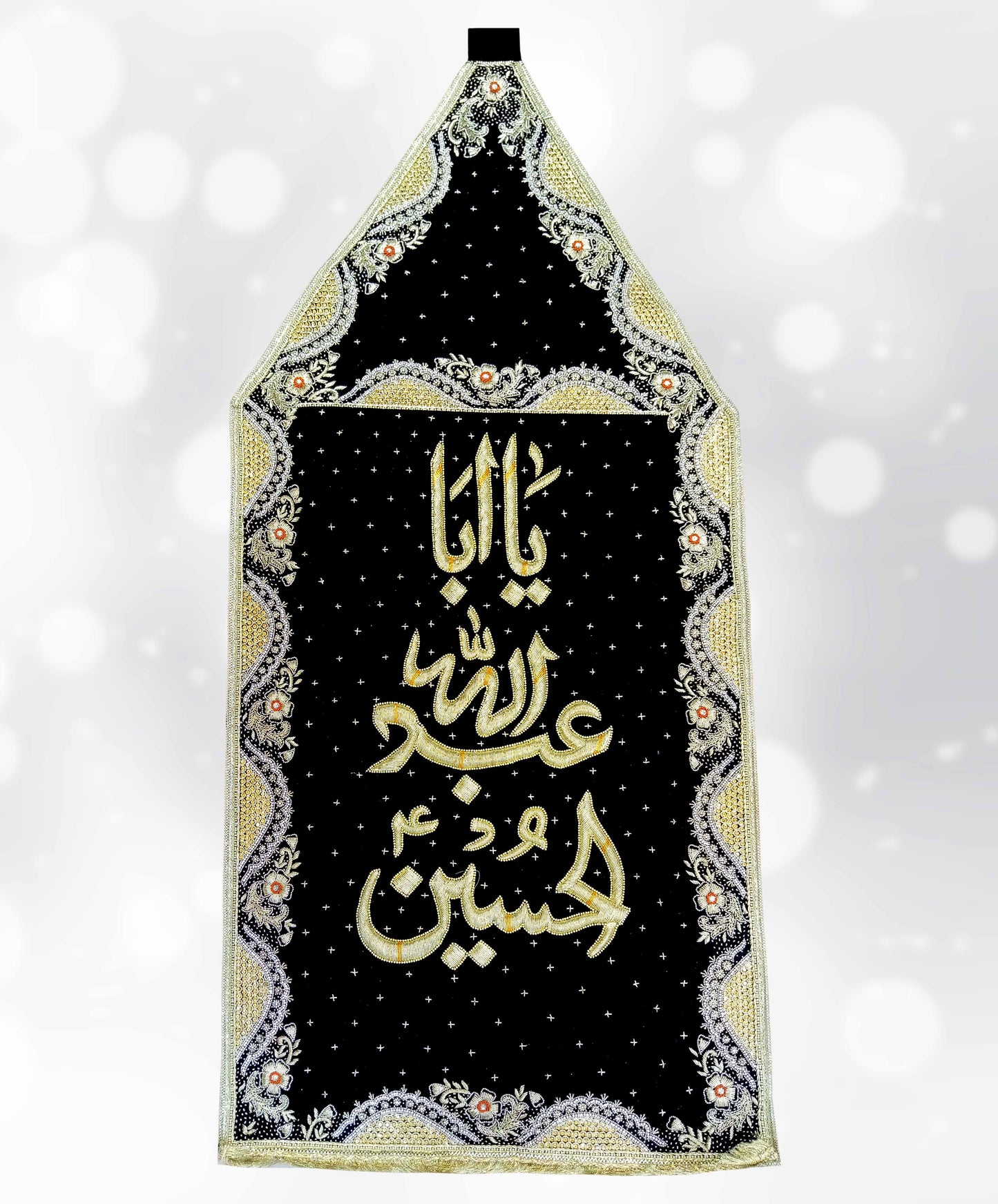 Ya Aba Abdillah al Hussain (as) Black Velvet Patka Flower Bail Design 