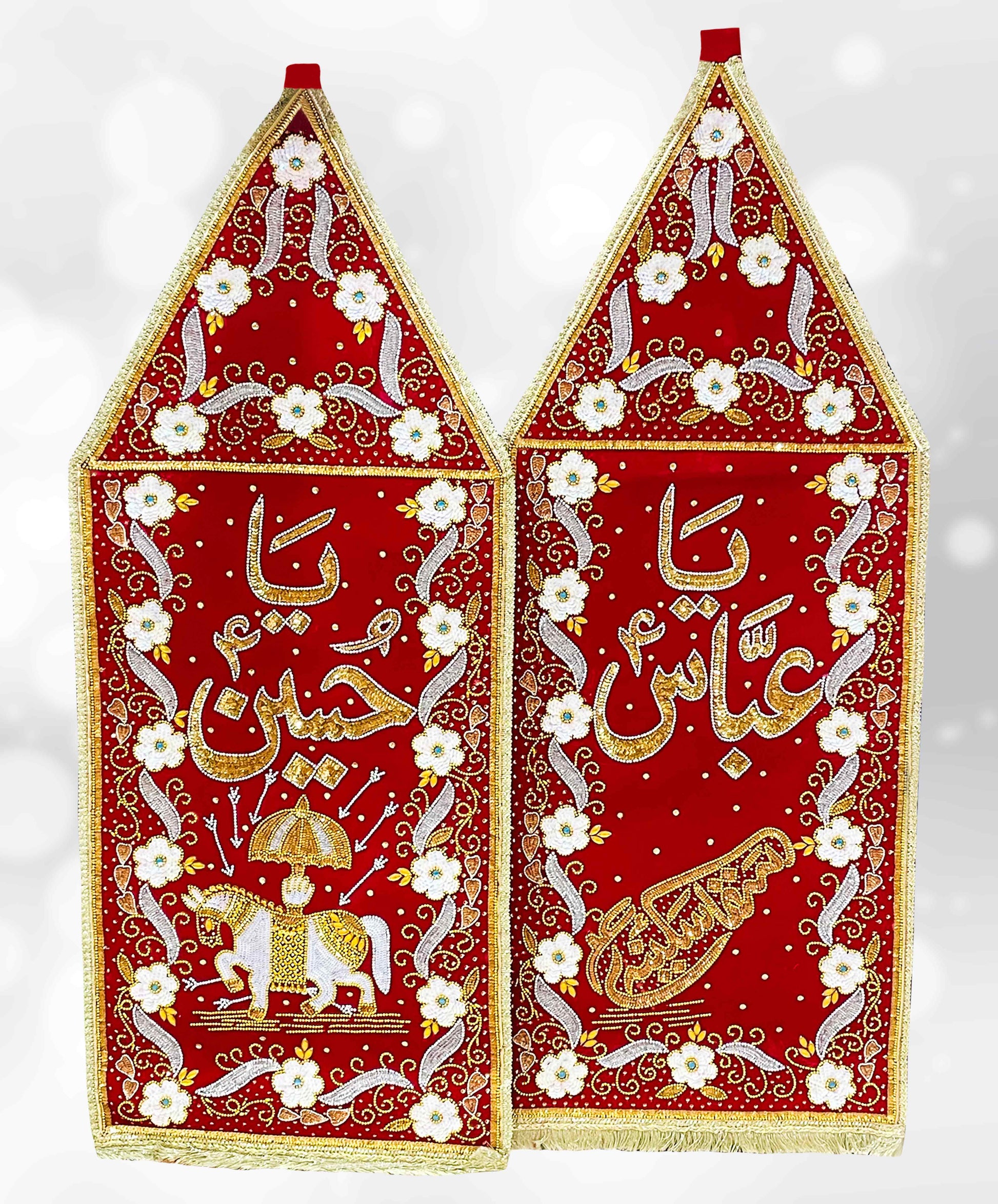 Spiritual Patka and Alam Cloth Set with Ya Hussain (as) & Ya Abbas (as) for Your Home Azakhana, Imambargah