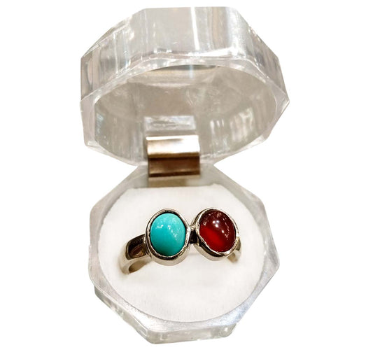 Stylish Design Aqeeq & Ferozah Stone Silver Ring