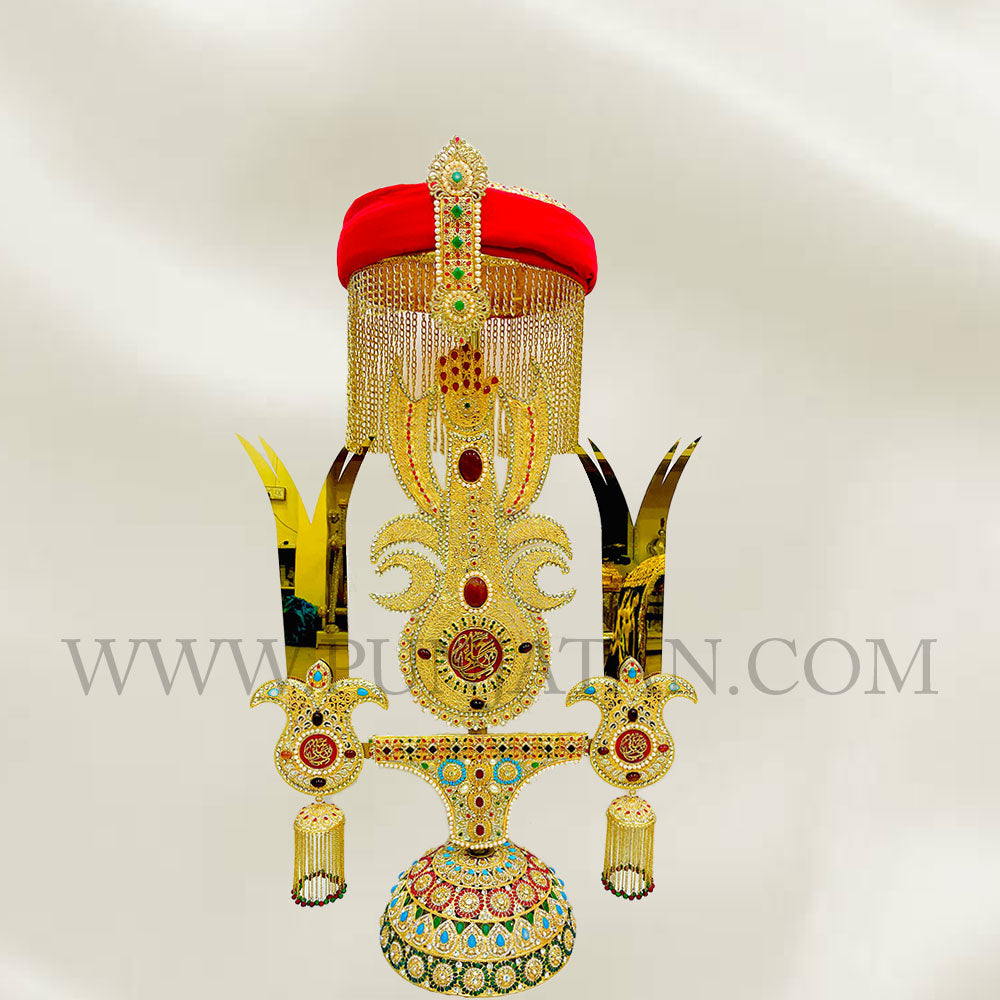 Beautiful Gold Punja Ya Ali (A.S) With Zufiqar & Red Taj Kashi Work