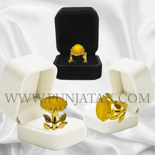 Yellow Aqeeq Silver with 24K Gold Plated Ring A Natural Stone for Positivity and Good Fortune