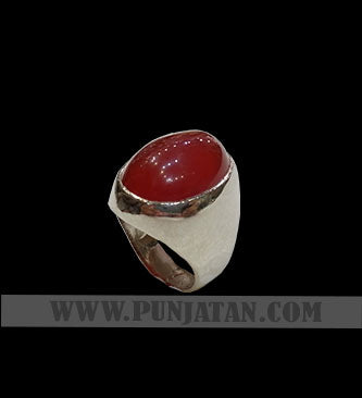 Red Aqeeq Silver Ring With Plain Band